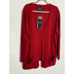 Terry Lewis Classic Luxuries Red Wool Blend Cardigan Sweater Plus Size 2X NWT
